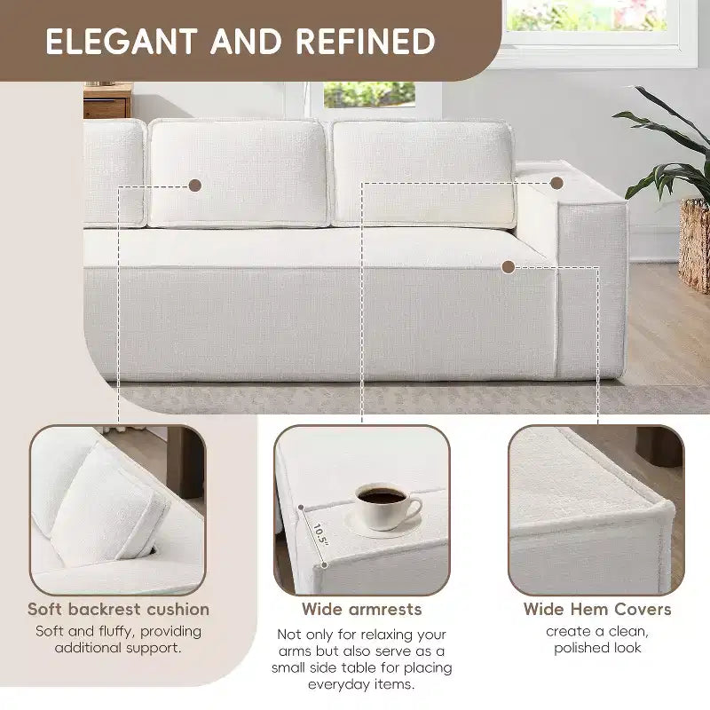 129. 5'' Modular L-Shaped Sofa with Wrinkle-Resistant Chenille, No-Frame Compression Design, 6-Seater Modern Sectional Couch for Living Room