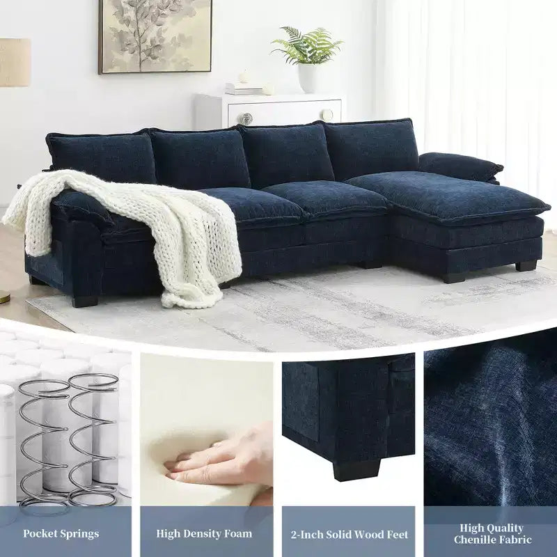 129. 5'' Modular L-Shaped Sofa with Wrinkle-Resistant Chenille, No-Frame Compression Design, 6-Seater Modern Sectional Couch for Living Room