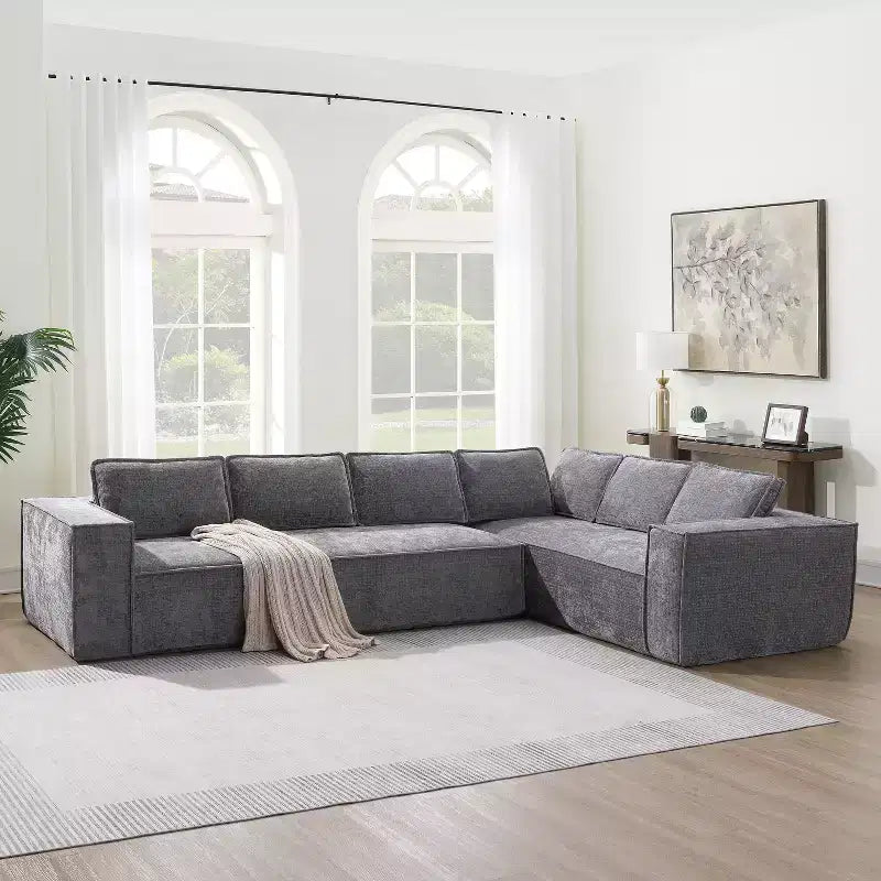 129. 5'' Modular L-Shaped Sofa with Wrinkle-Resistant Chenille, No-Frame Compression Design, 6-Seater Modern Sectional Couch for Living Room