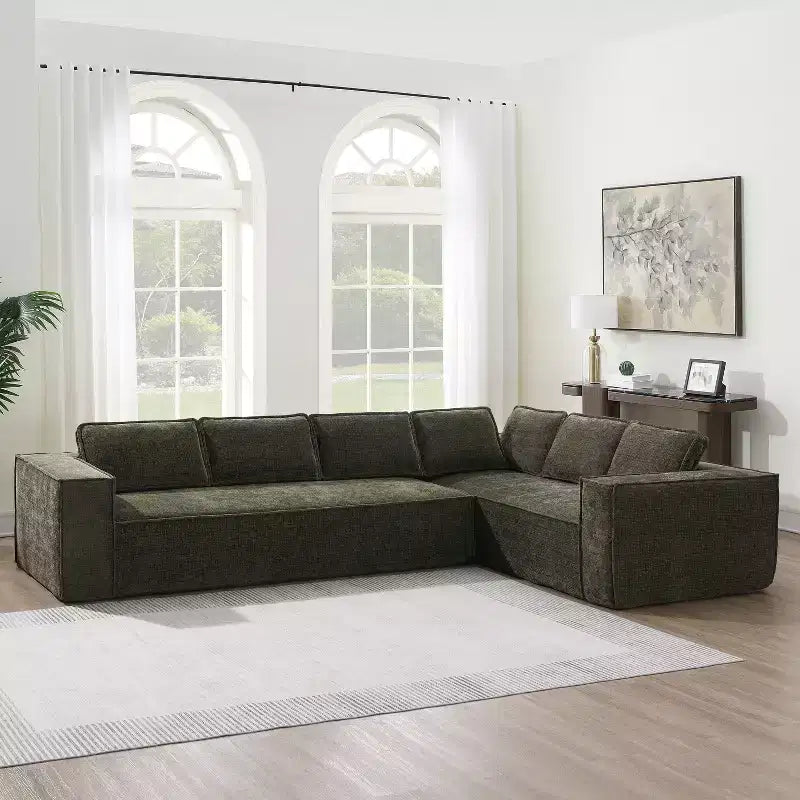 129. 5'' Modular L-Shaped Sofa with Wrinkle-Resistant Chenille, No-Frame Compression Design, 6-Seater Modern Sectional Couch for Living Room
