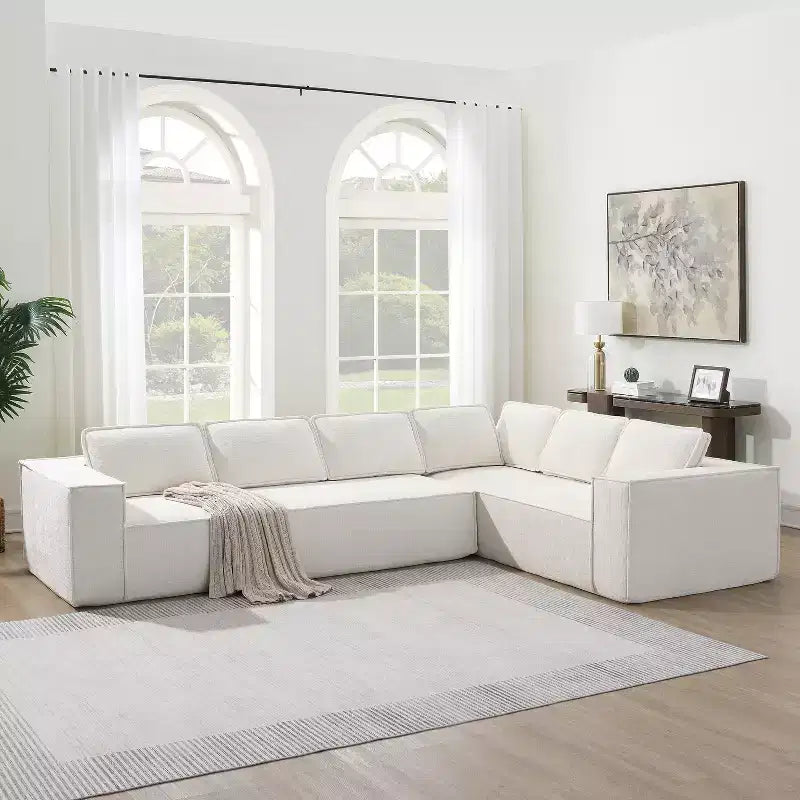 129. 5'' Modular L-Shaped Sofa with Wrinkle-Resistant Chenille, No-Frame Compression Design, 6-Seater Modern Sectional Couch for Living Room