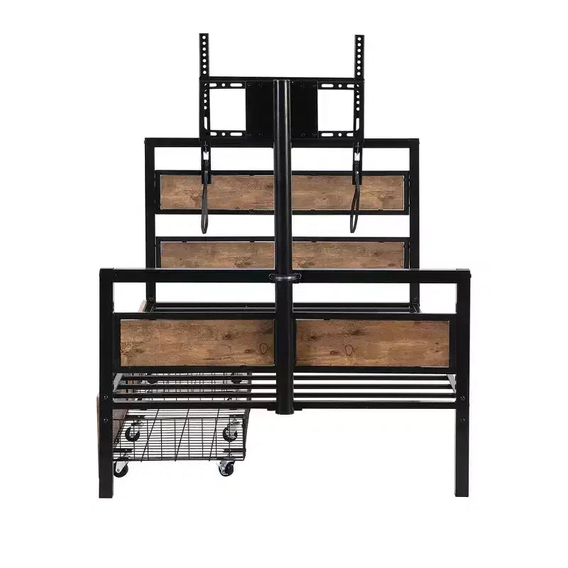 Metal Twin Size Platform Bed with Headboard, Footboard, Two Drawers and TV Stand Black