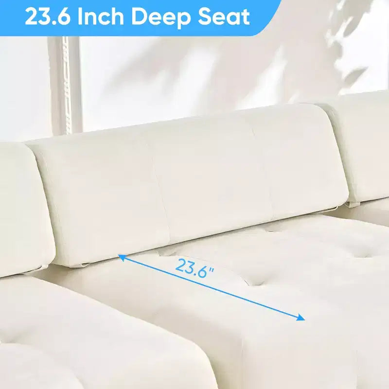 L-Shaped Velvet 3-Seater Modular Sectional Sofa With Ottoman, Convertible Sofa Couches with Rivet Trim