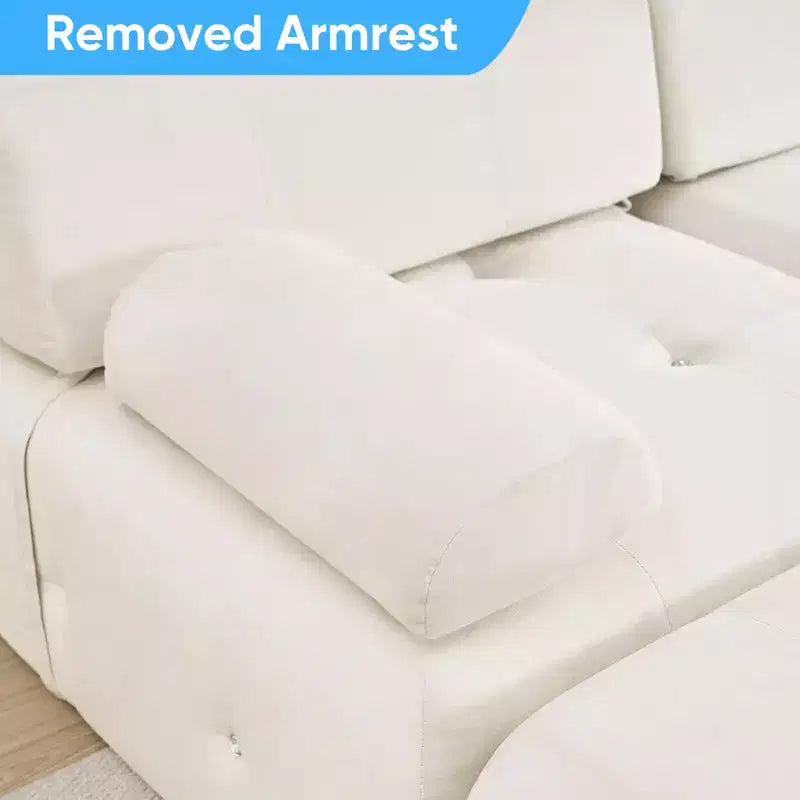 L-Shaped Velvet 3-Seater Modular Sectional Sofa With Ottoman, Convertible Sofa Couches with Rivet Trim