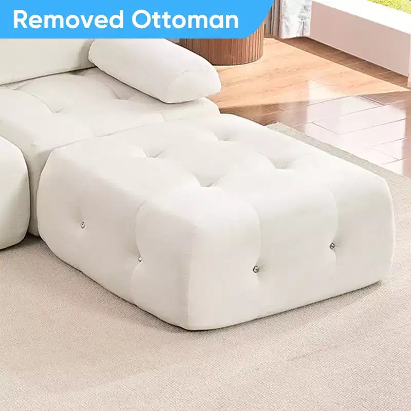 L-Shaped Velvet 3-Seater Modular Sectional Sofa With Ottoman, Convertible Sofa Couches with Rivet Trim