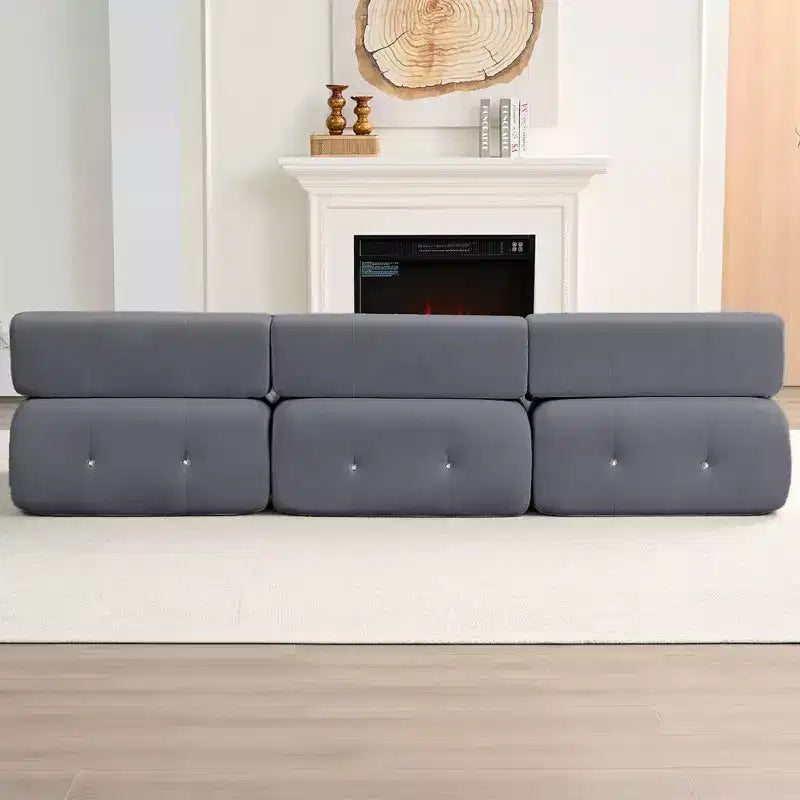 L-Shaped Velvet 3-Seater Modular Sectional Sofa With Ottoman, Convertible Sofa Couches with Rivet Trim