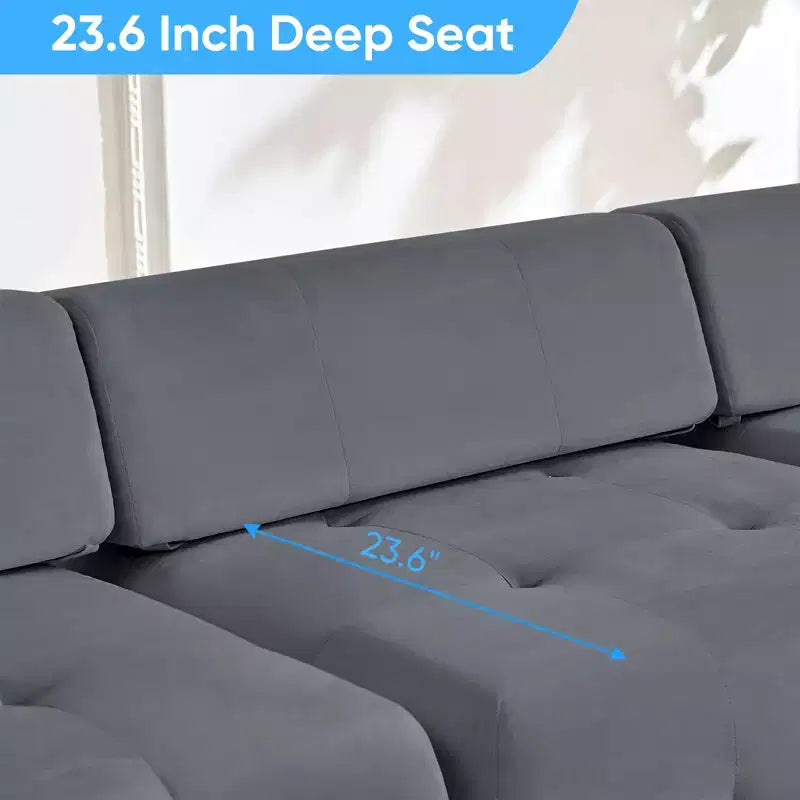 L-Shaped Velvet 3-Seater Modular Sectional Sofa With Ottoman, Convertible Sofa Couches with Rivet Trim