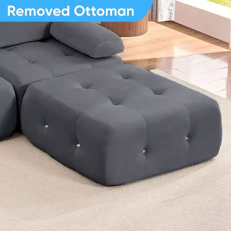 L-Shaped Velvet 3-Seater Modular Sectional Sofa With Ottoman, Convertible Sofa Couches with Rivet Trim
