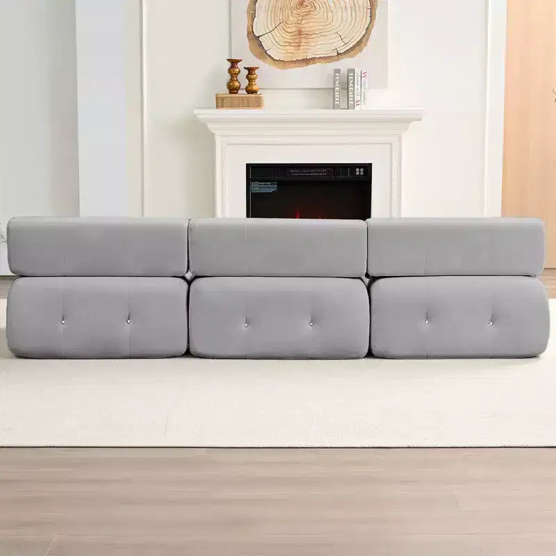 L-Shaped Velvet 3-Seater Modular Sectional Sofa With Ottoman, Convertible Sofa Couches with Rivet Trim
