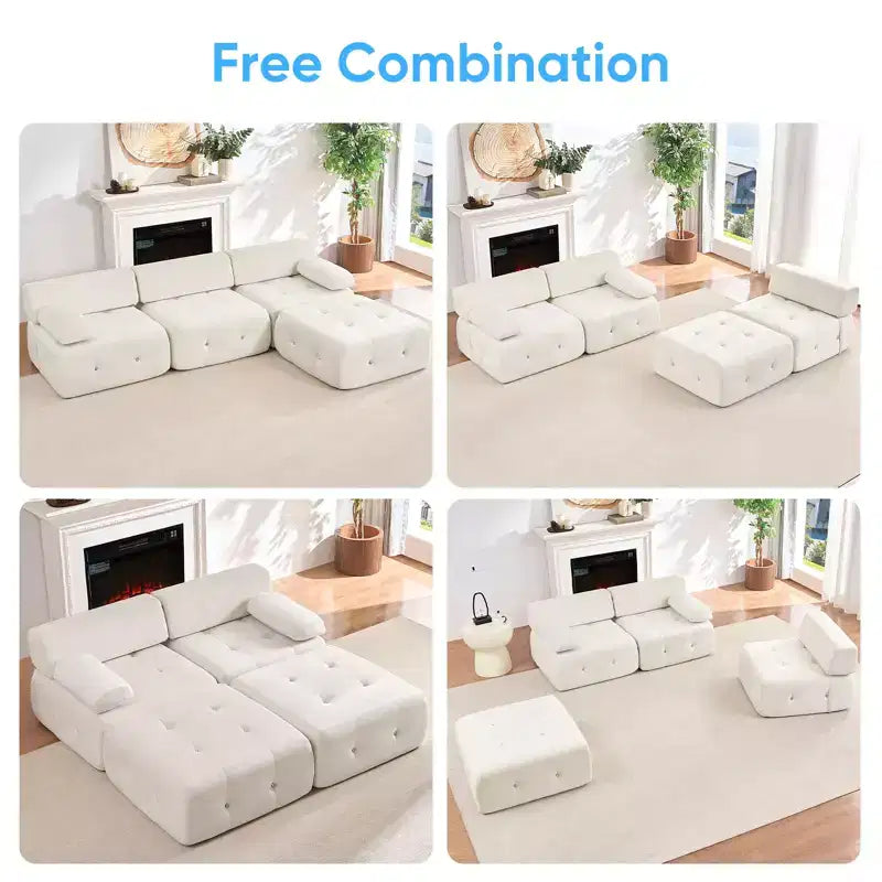 L-Shaped Velvet 3-Seater Modular Sectional Sofa With Ottoman, Convertible Sofa Couches with Rivet Trim