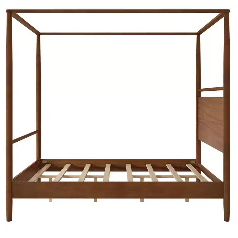 Modern Rustic Solid Wood Canopy Bed Frame with Built-in Headboard