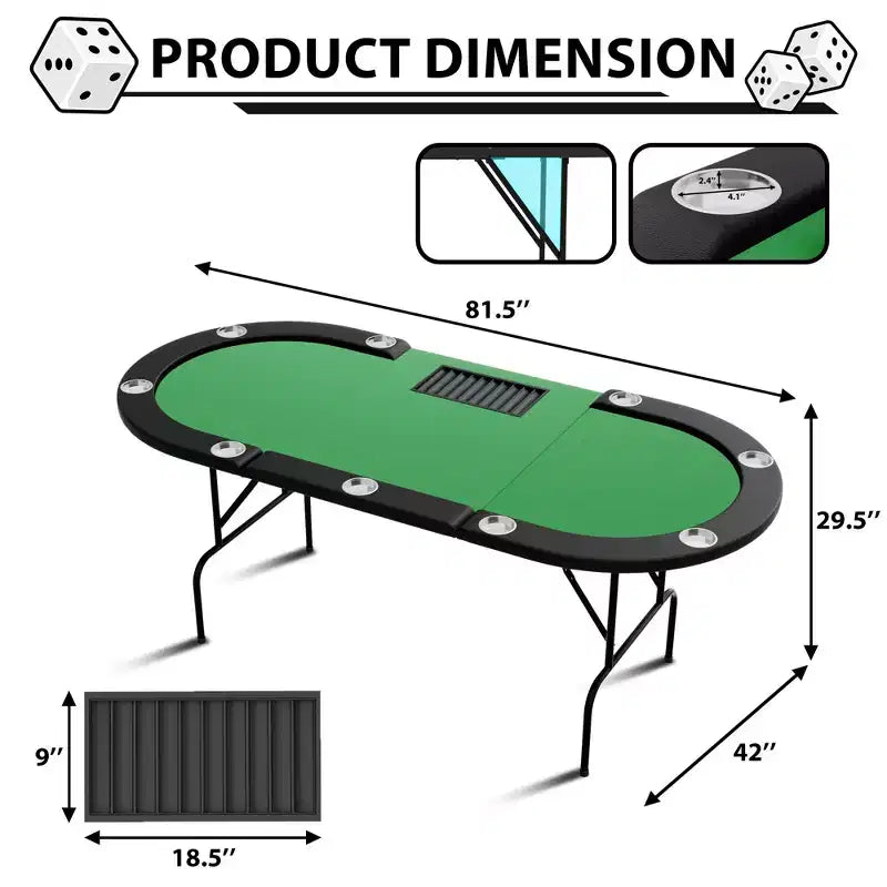 Poker Game Table 1 Iron Leg, 9 Hole Ring Design, Durable Build, Smooth Playing Surface, Perfect for Poker Games