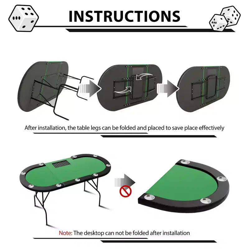 Poker Game Table 1 Iron Leg, 9 Hole Ring Design, Durable Build, Smooth Playing Surface, Perfect for Poker Games