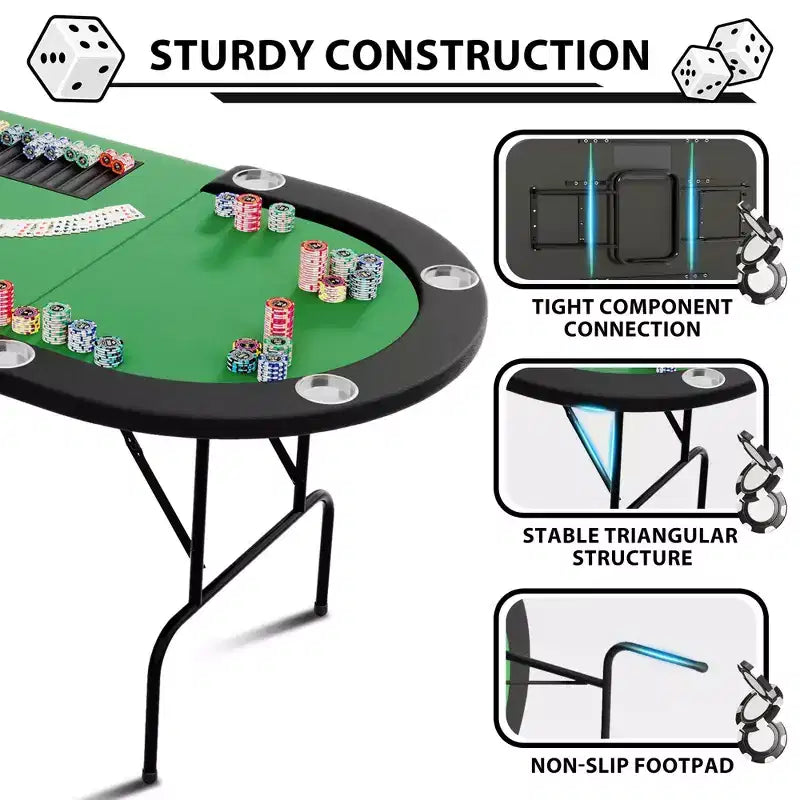 Poker Game Table 1 Iron Leg, 9 Hole Ring Design, Durable Build, Smooth Playing Surface, Perfect for Poker Games