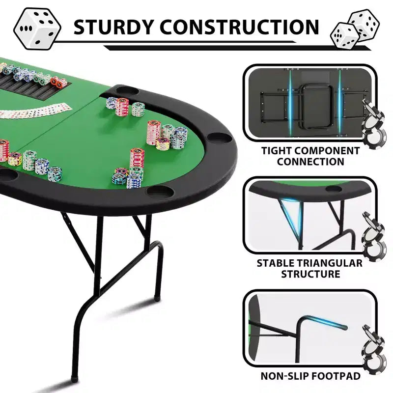 Poker Game Table 1 Iron Leg, 9 Hole Ring Design, Durable Build, Smooth Playing Surface, Perfect for Poker Games