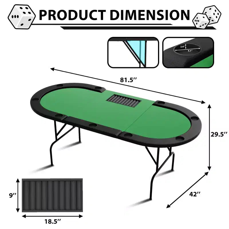 Poker Game Table 1 Iron Leg, 9 Hole Ring Design, Durable Build, Smooth Playing Surface, Perfect for Poker Games