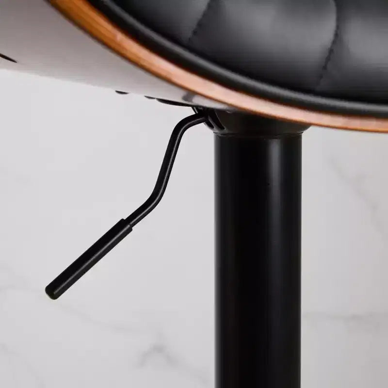 Walnut Bentwood Bar Stools Mid Century Modern Adjustable Counter Height Leather Upholstered 360 Swivel Bar Chairs, Beige