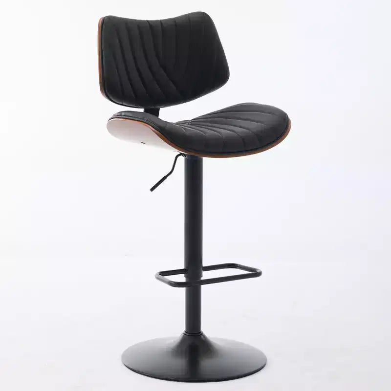 Walnut Bentwood Bar Stools Mid Century Modern Adjustable Counter Height Leather Upholstered 360 Swivel Bar Chairs, Beige
