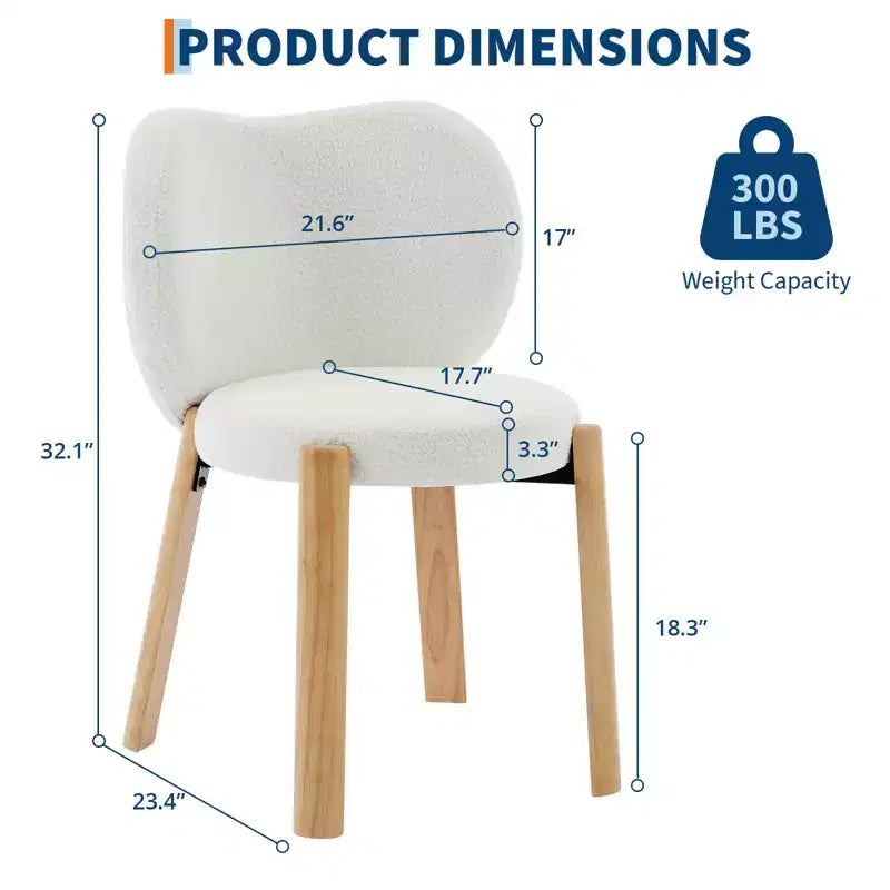 Wood Dining Chairs Plush Teddy Fabric, Modern Cute Design, Curved Backrest, Wood Frame, Upholstered for Kitchen and Living Room