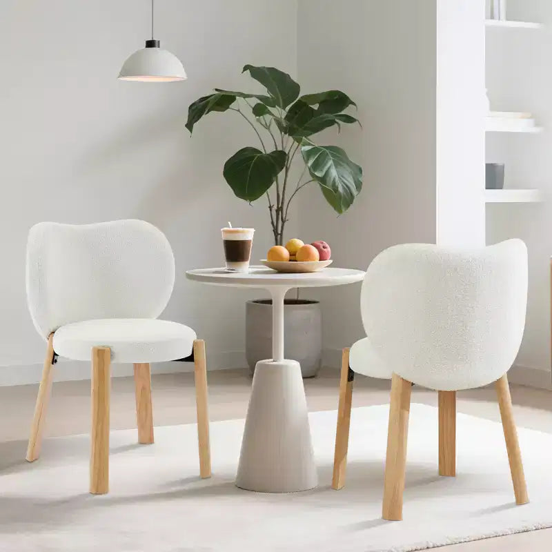 Wood Dining Chairs Plush Teddy Fabric, Modern Cute Design, Curved Backrest, Wood Frame, Upholstered for Kitchen and Living Room