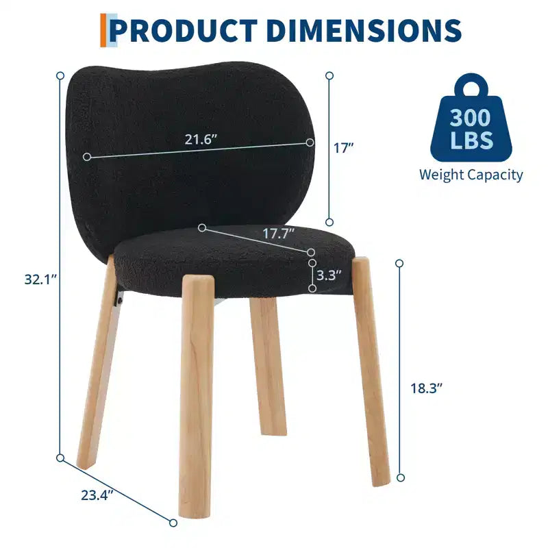 Wood Dining Chairs Plush Teddy Fabric, Modern Cute Design, Curved Backrest, Wood Frame, Upholstered for Kitchen and Living Room