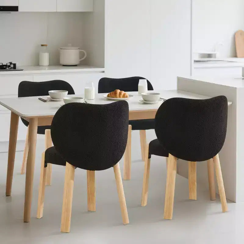 Wood Dining Chairs Plush Teddy Fabric, Modern Cute Design, Curved Backrest, Wood Frame, Upholstered for Kitchen and Living Room