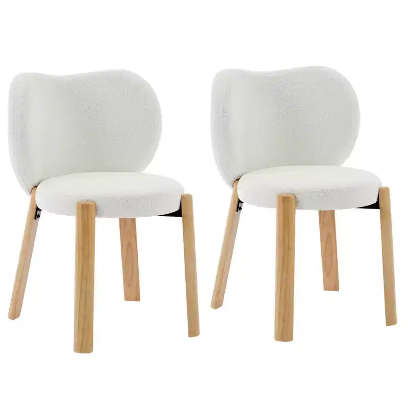 Wood Dining Chairs Plush Teddy Fabric, Modern Cute Design, Curved Backrest, Wood Frame, Upholstered for Kitchen and Living Room