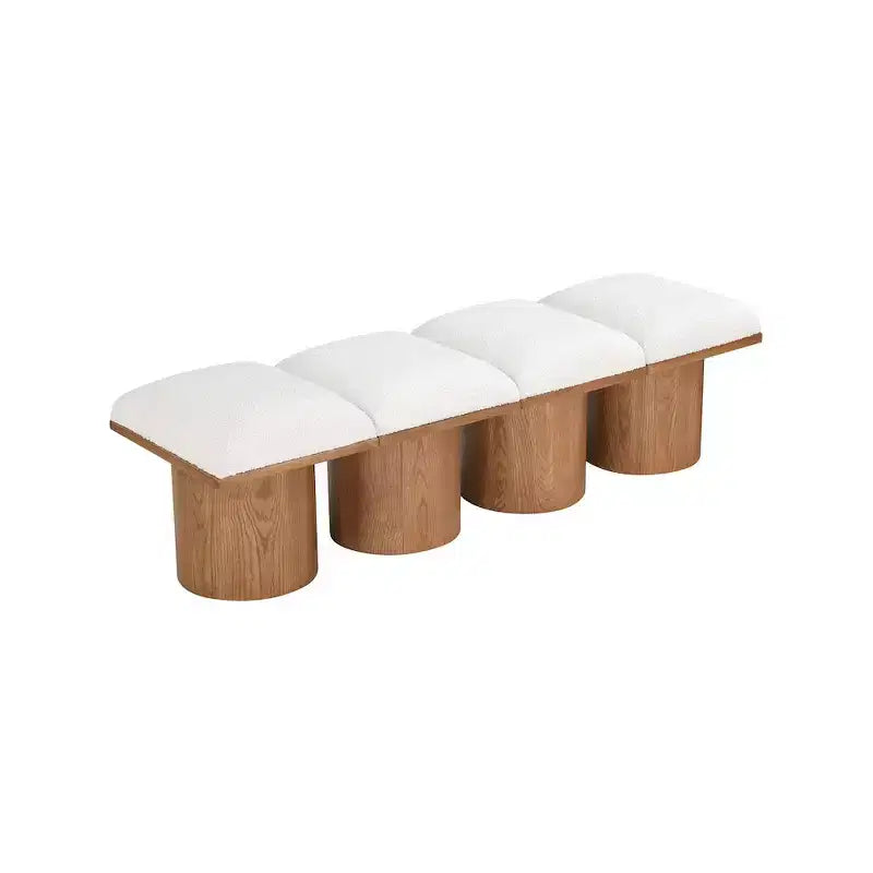 Cream Boucle Fabric Bench