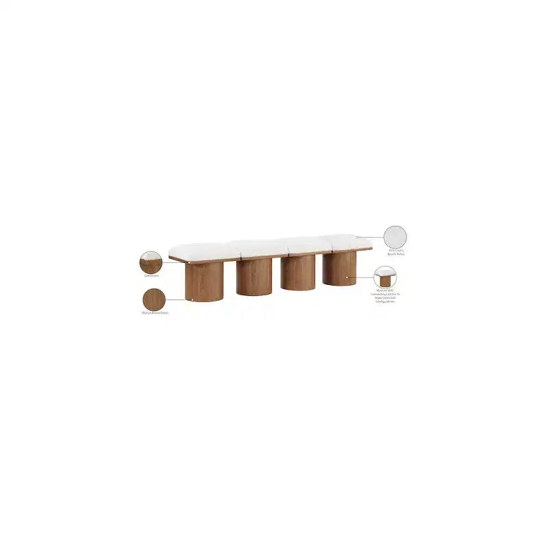 Cream Boucle Fabric Bench