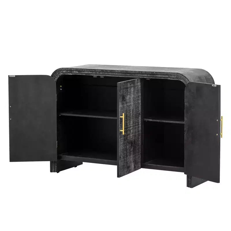 Retro Curved Sideboard with Gold Handles Adjustable Divides for Living Room Dining Room Antique Black