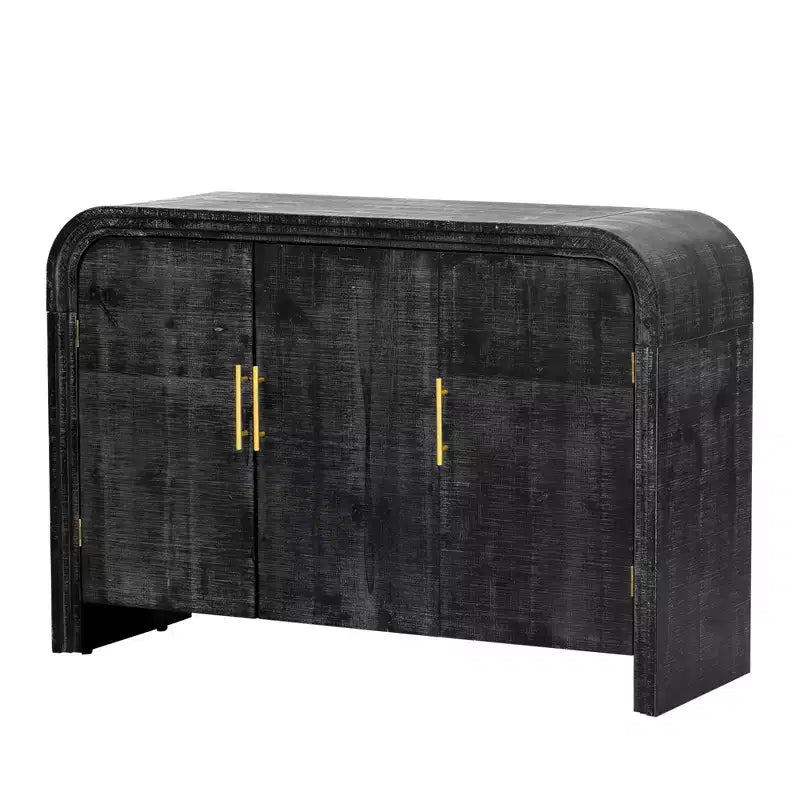 Retro Curved Sideboard with Gold Handles Adjustable Divides for Living Room Dining Room Antique Black