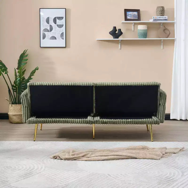 Corduroy Sofa Foldable Double Sofa Bed with Folding Armrests Suitable for Living Room and Small Spaces Green