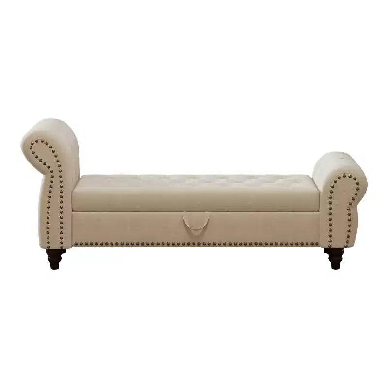 Bed Bench for Bed Room Nails Tufted Chaise of Lounge with Storage Velvet Upholstery Bench, Lake Blue