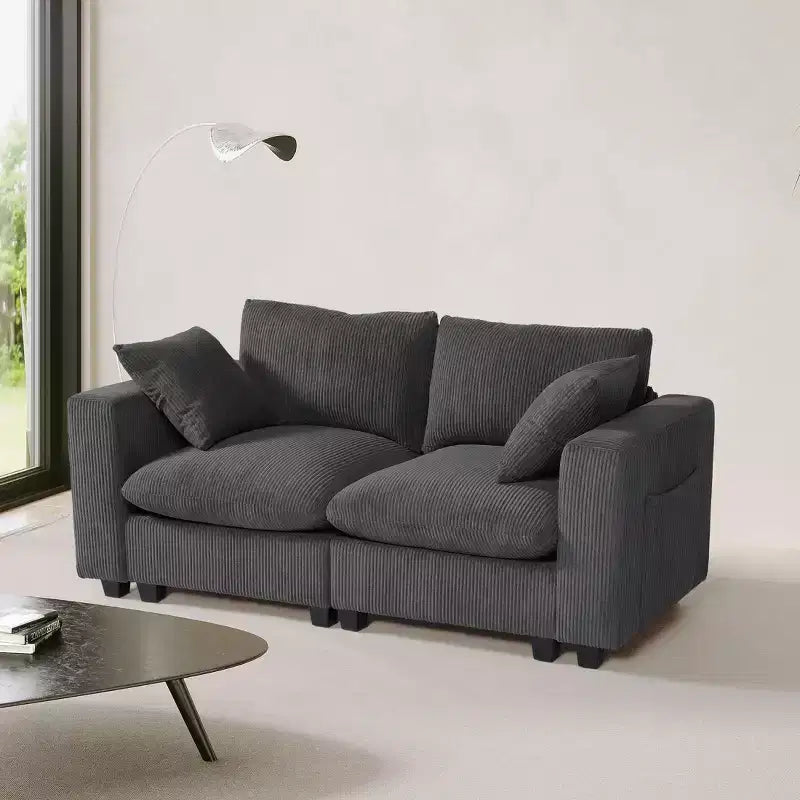 70 Modular Corduroy Loveseat Sofa With USB/Type-C Ports and Side Pockets