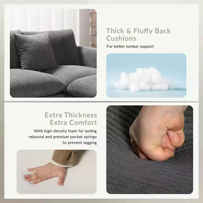 70 Modular Corduroy Loveseat Sofa With USB/Type-C Ports and Side Pockets