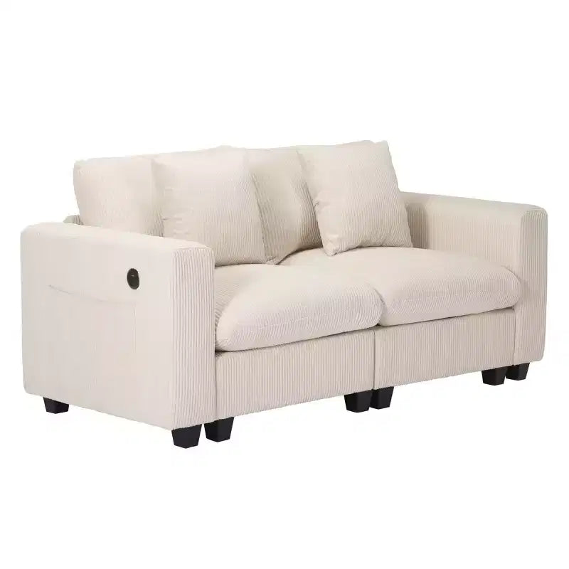70 Modular Corduroy Loveseat Sofa With USB/Type-C Ports and Side Pockets