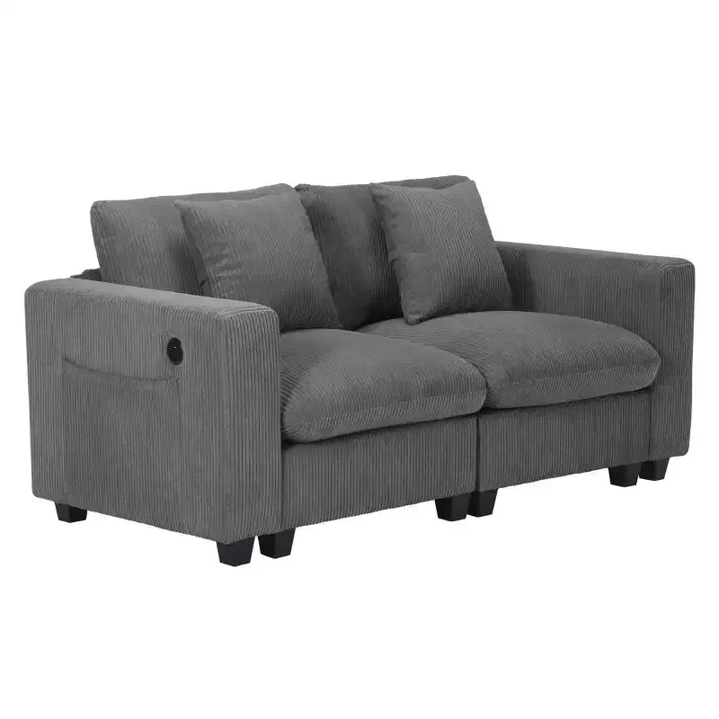 70 Modular Corduroy Loveseat Sofa With USB/Type-C Ports and Side Pockets