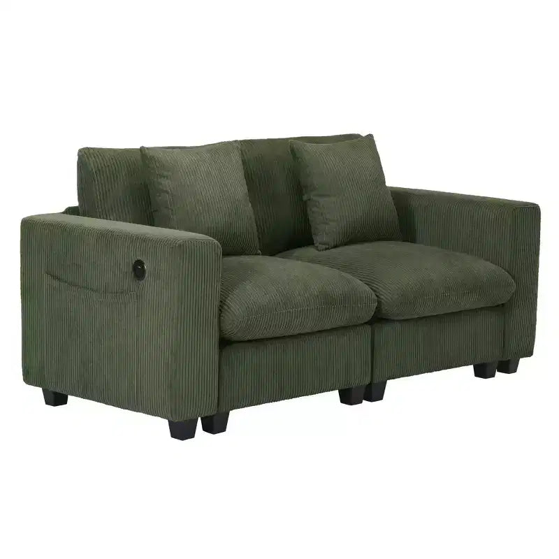 70 Modular Corduroy Loveseat Sofa With USB/Type-C Ports and Side Pockets