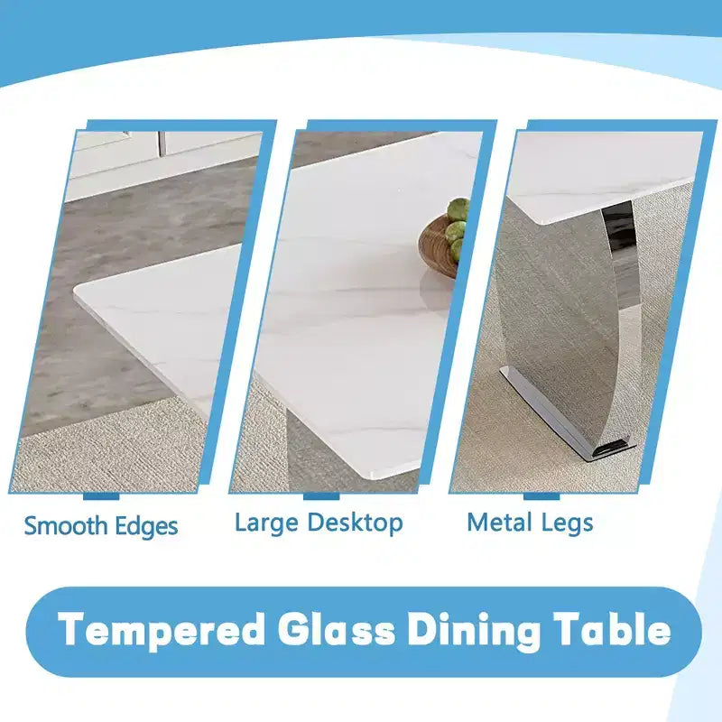 Rectangular Dining Table with Patterned Tabletop, Stone Kitchen Table for Dining Room Living Room Office Kitchen