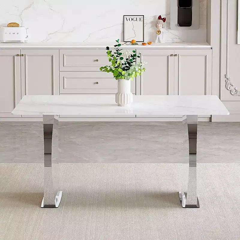Rectangular Dining Table with Patterned Tabletop, Stone Kitchen Table for Dining Room Living Room Office Kitchen