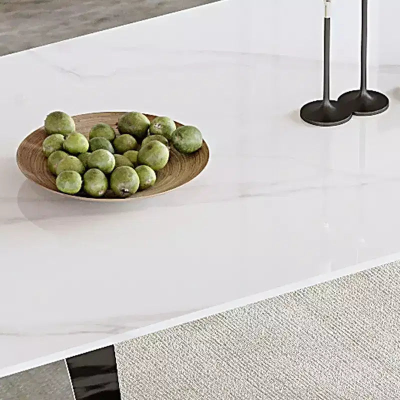 Rectangular Dining Table with Patterned Tabletop, Stone Kitchen Table for Dining Room Living Room Office Kitchen