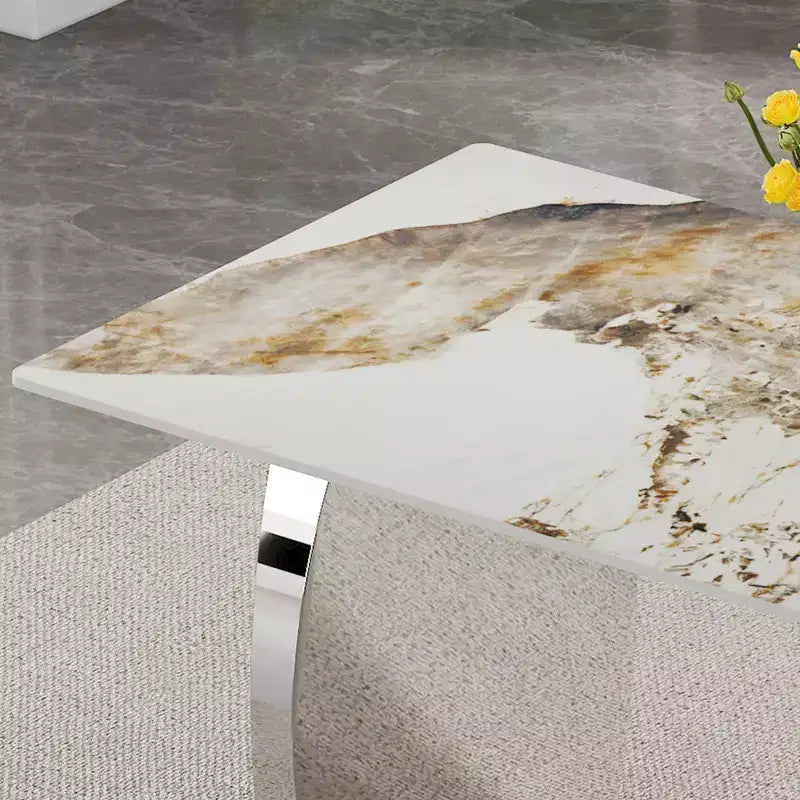 Rectangular Dining Table with Patterned Tabletop, Stone Kitchen Table for Dining Room Living Room Office Kitchen