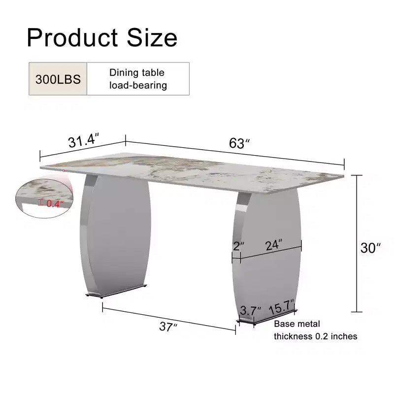 Rectangular Dining Table with Patterned Tabletop, Stone Kitchen Table for Dining Room Living Room Office Kitchen