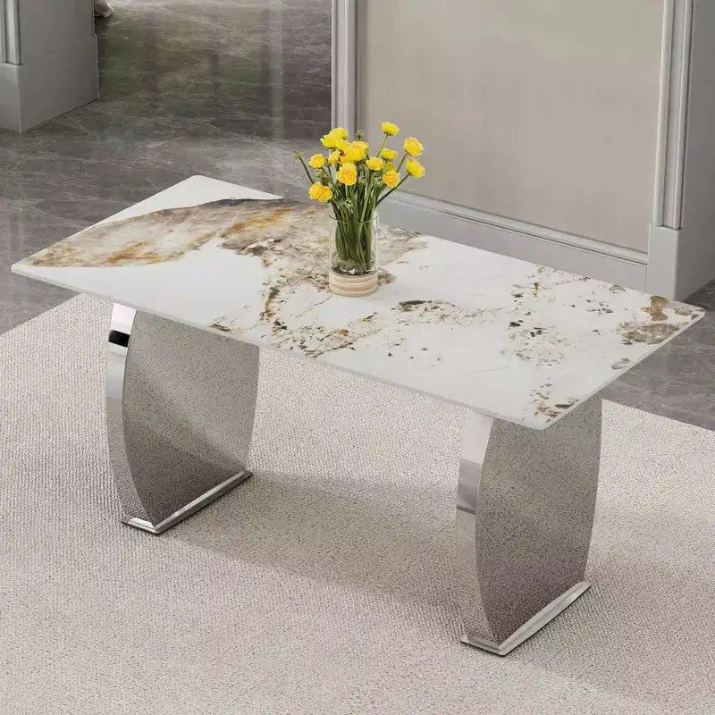 Rectangular Dining Table with Patterned Tabletop, Stone Kitchen Table for Dining Room Living Room Office Kitchen