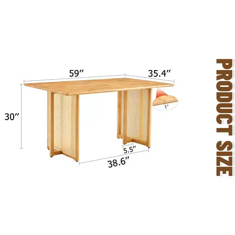 Retro Wood Dining Table, Modern Imitation Rattan Dining Table for Dining Room, Living Room, Office