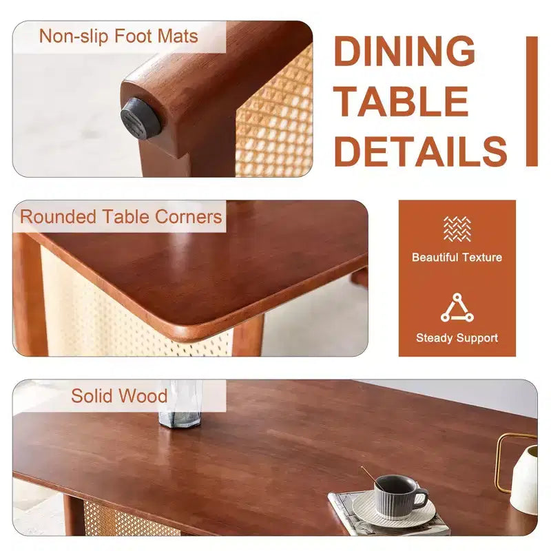 Retro Wood Dining Table, Modern Imitation Rattan Dining Table for Dining Room, Living Room, Office