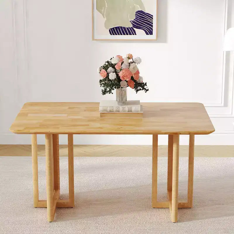 Retro Wood Dining Table, Modern Imitation Rattan Dining Table for Dining Room, Living Room, Office