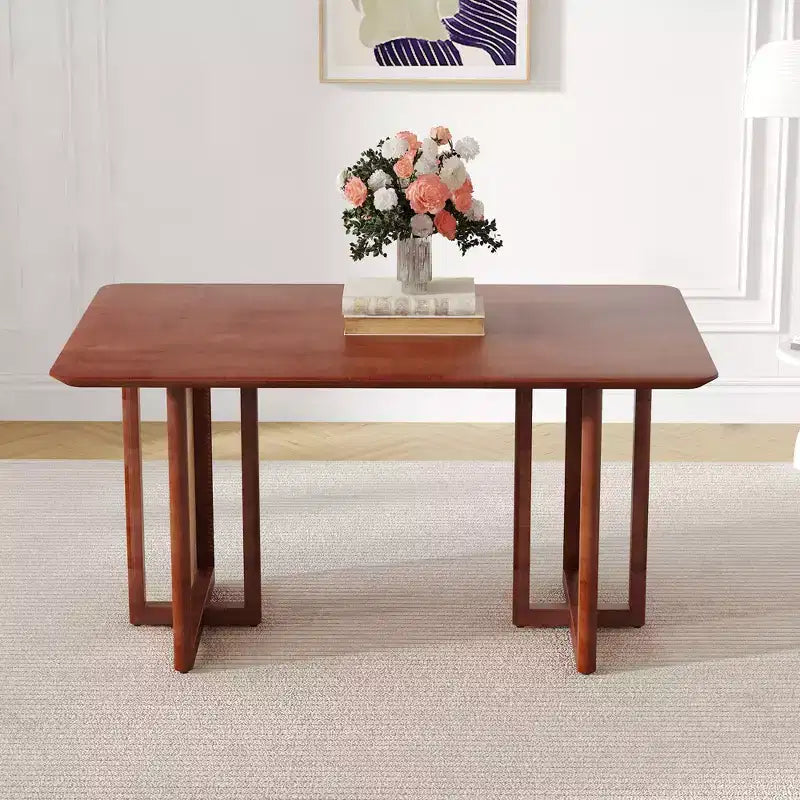 Retro Wood Dining Table, Modern Imitation Rattan Dining Table for Dining Room, Living Room, Office
