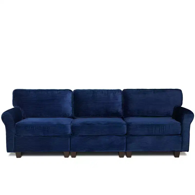 Corduroy 3-Seater Sofa with Removable Cushions and Ergonomic Armrests