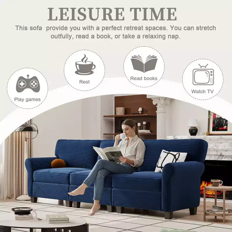Corduroy 3-Seater Sofa with Removable Cushions and Ergonomic Armrests
